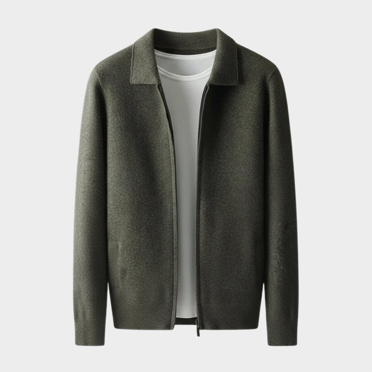 Refined zip up knit jacket with structured collar for men | Valenor
