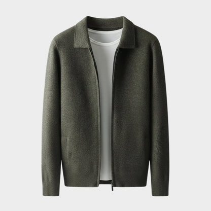 Refined zip up knit jacket with structured collar for men | Valenor