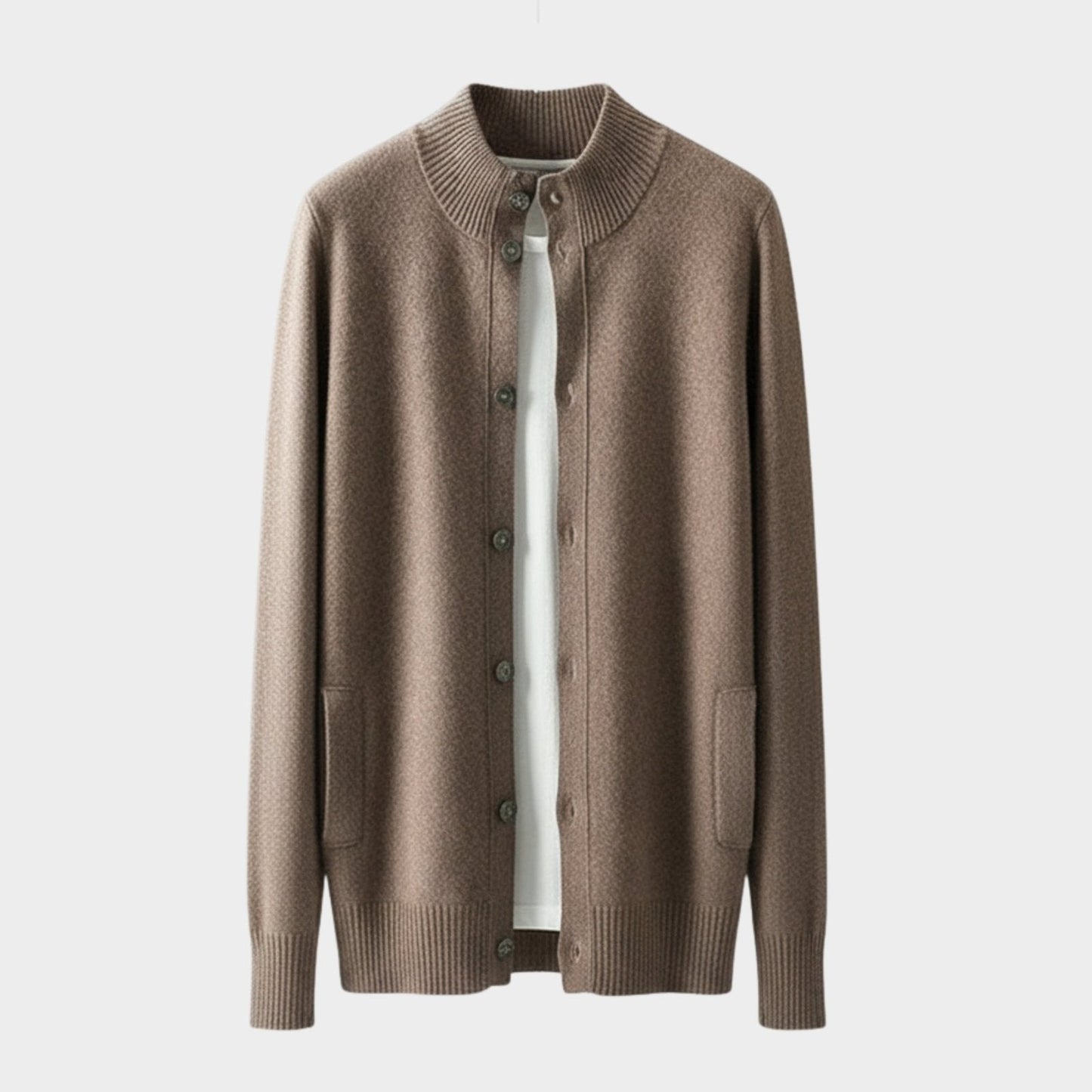 Refined button front knit jacket with ribbed detailing for men | Caelric
