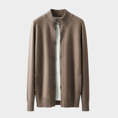 Refined button front knit jacket with ribbed detailing for men | Caelric
