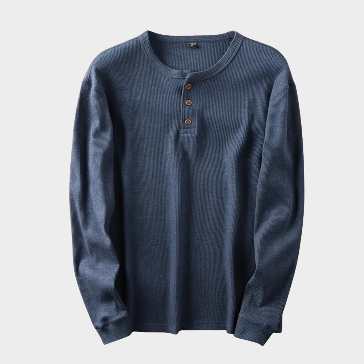 Relaxed fit waffle knit henley long sleeve top for men | Ardin