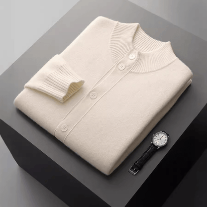 Refined button front knit jacket with ribbed detailing for men | Caelric