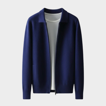 Refined zip up knit jacket with structured collar for men | Valenor