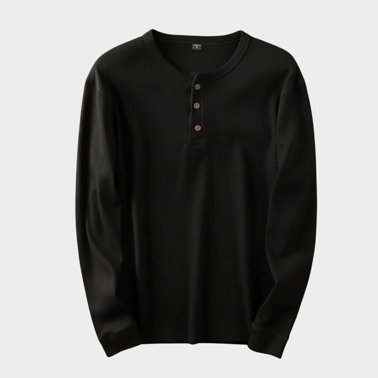 Relaxed fit waffle knit henley long sleeve top for men | Ardin