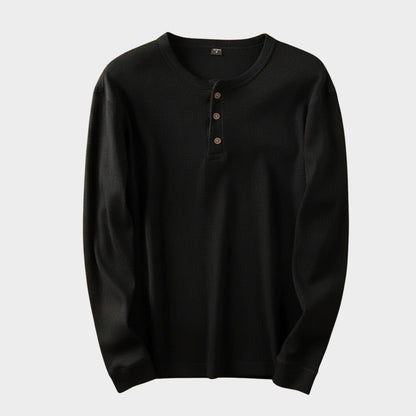 Relaxed fit waffle knit henley long sleeve top for men | Ardin