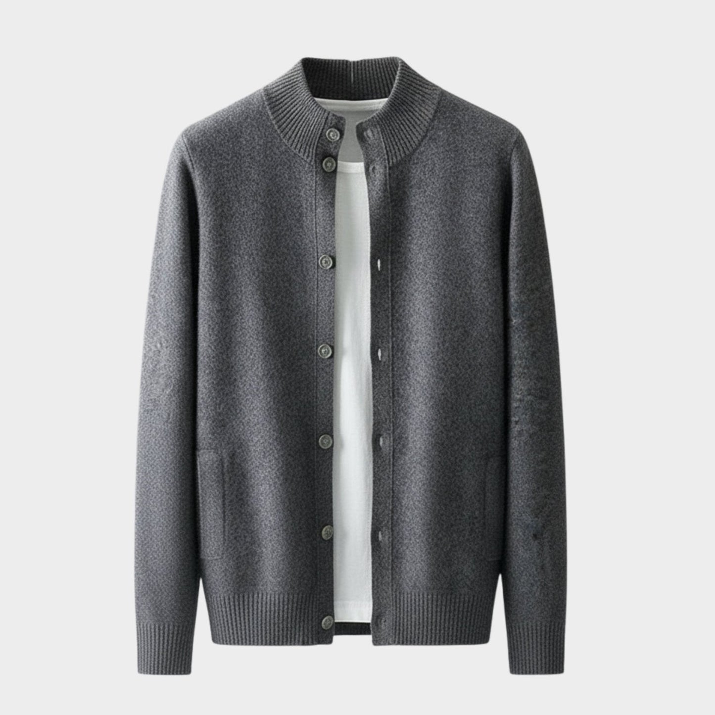 Refined button front knit jacket with ribbed detailing for men | Caelric