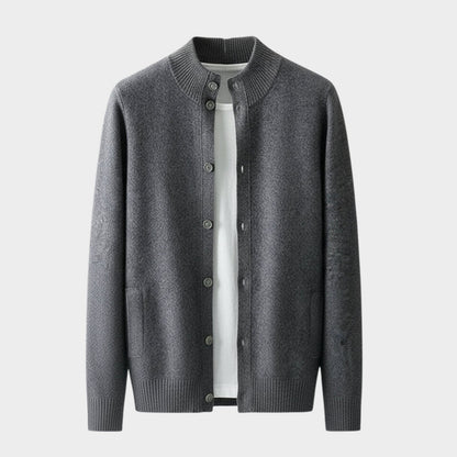 Refined button front knit jacket with ribbed detailing for men | Caelric