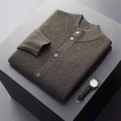 Refined button front knit jacket with ribbed detailing for men | Caelric