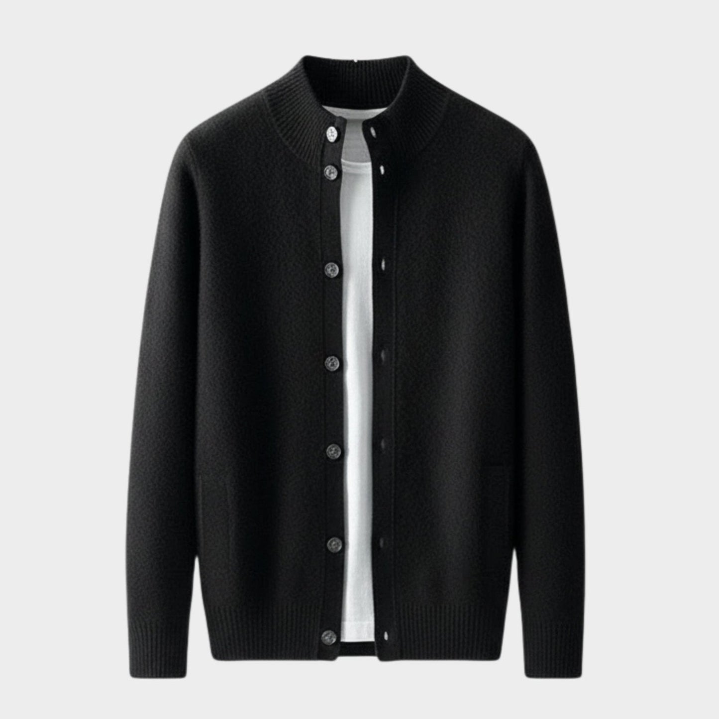 Refined button front knit jacket with ribbed detailing for men | Caelric