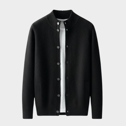 Refined button front knit jacket with ribbed detailing for men | Caelric