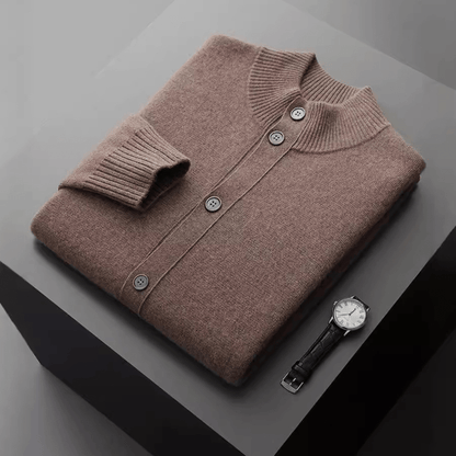 Refined button front knit jacket with ribbed detailing for men | Caelric