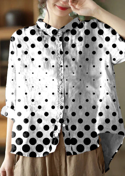 Peter-pan collar print cotton blouse for women -10