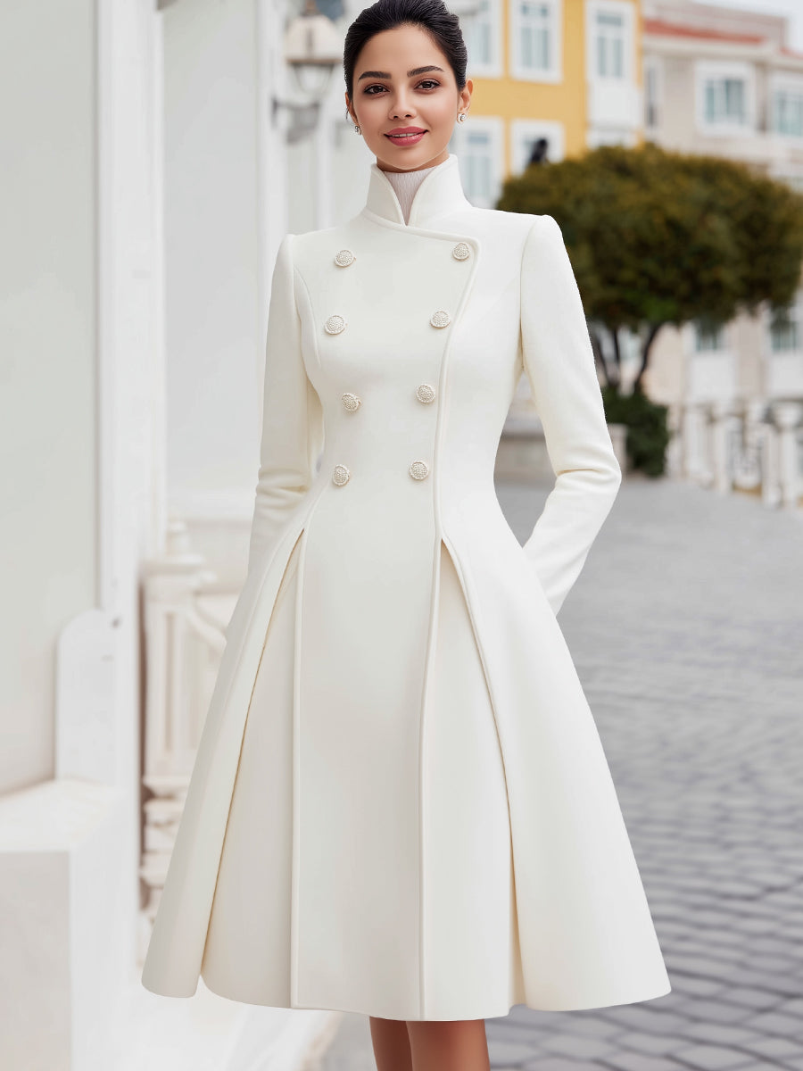Elegant double-breasted flared A-line coat dress for women | Élodie Blanc
