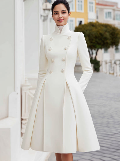 Elegant double-breasted flared A-line coat dress for women | Élodie Blanc