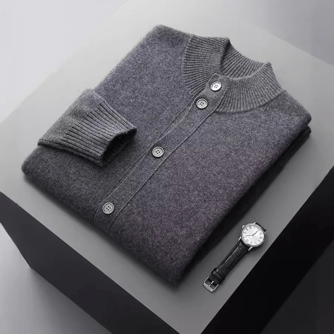 Refined button front knit jacket with ribbed detailing for men | Caelric