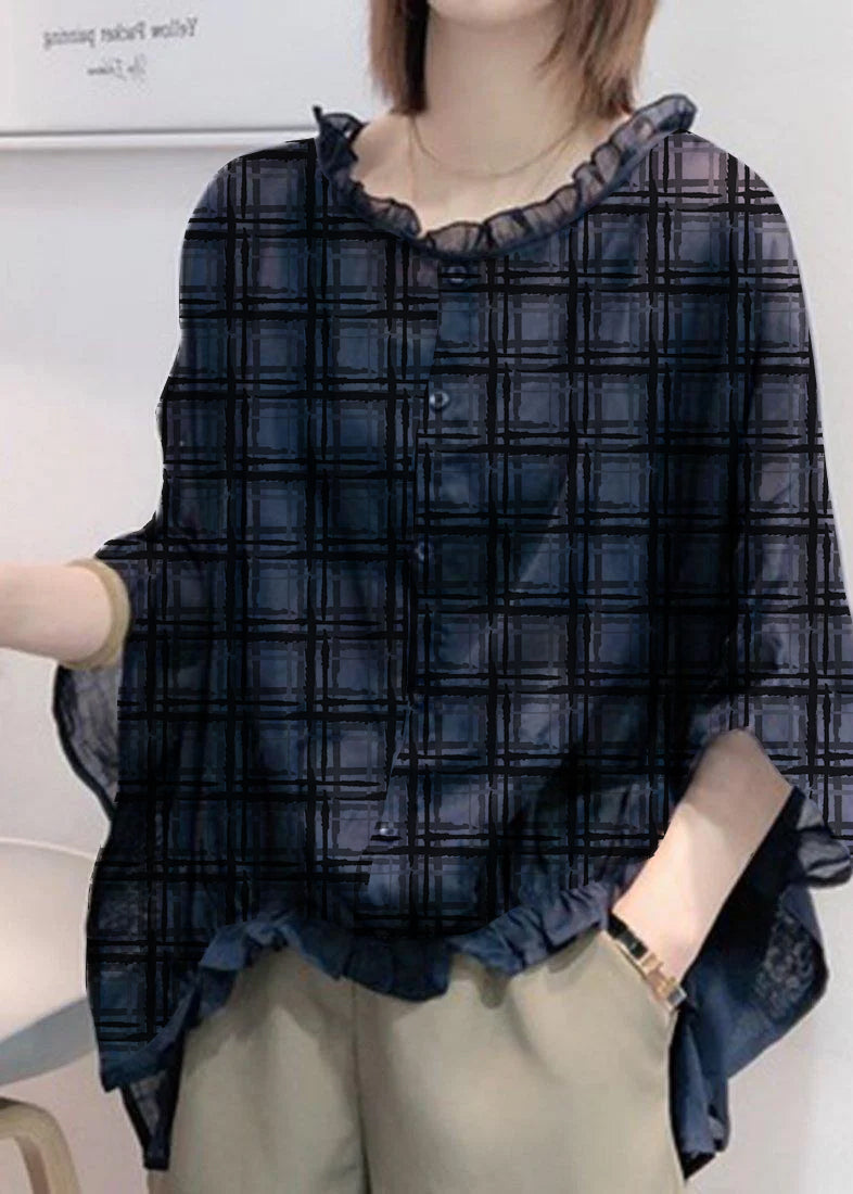 Ruffled trim half-sleeve plus-size blouse for women -11
