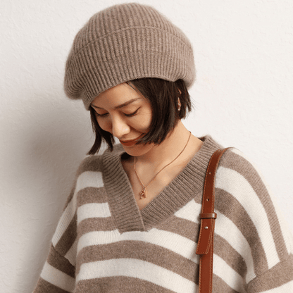 Classic ribbed knit beret with lightweight warmth for women | Elowen