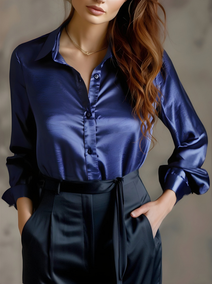 Black Long Sleeve Blouse with Lapel Collar for women | Virella
