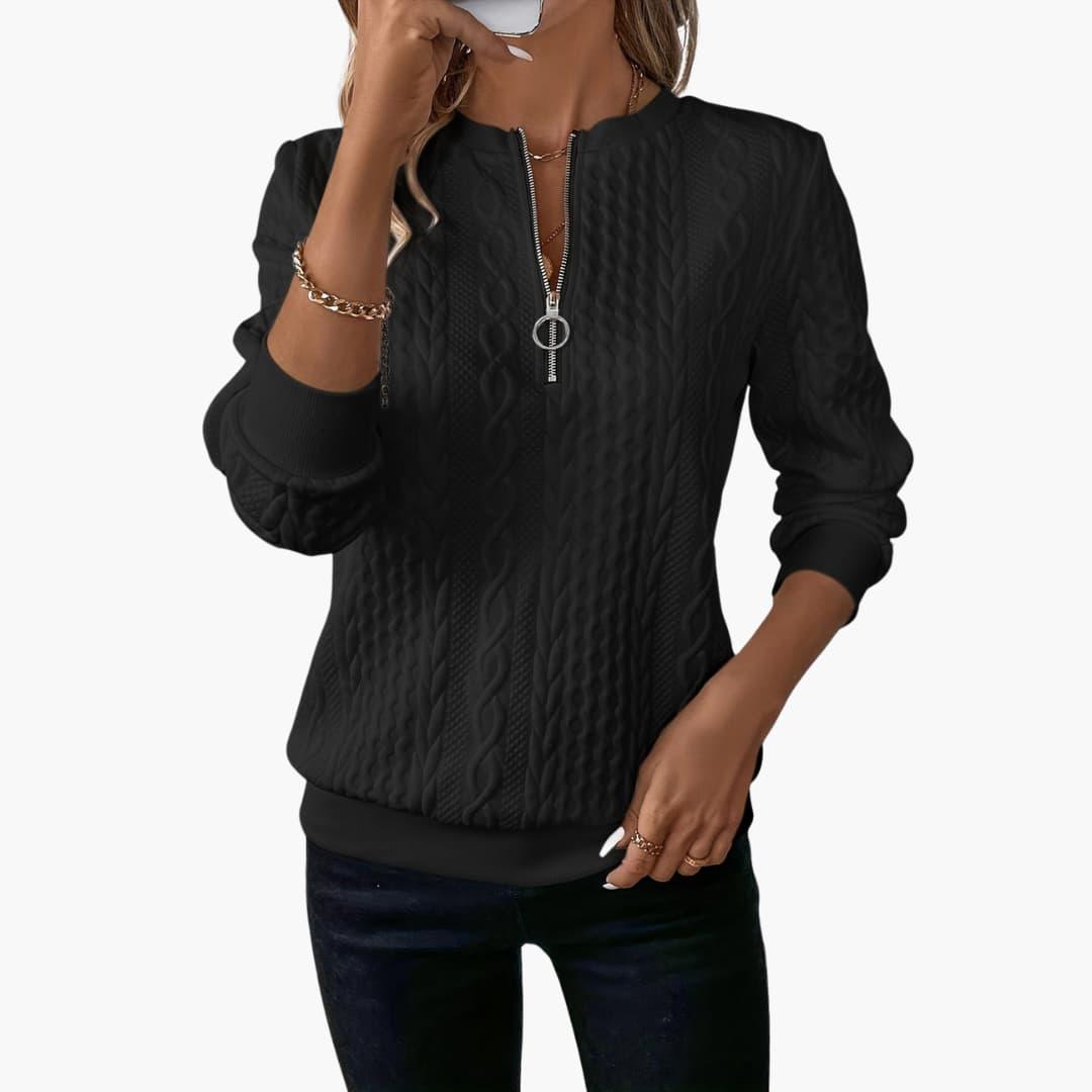 Cosy cable-knit half-zip pullover for women -7