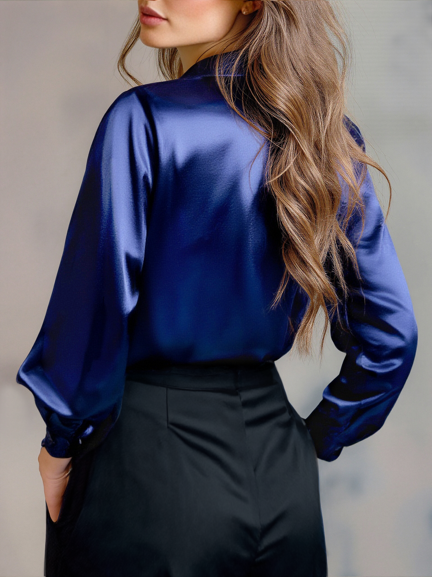 Black Long Sleeve Blouse with Lapel Collar for women | Virella
