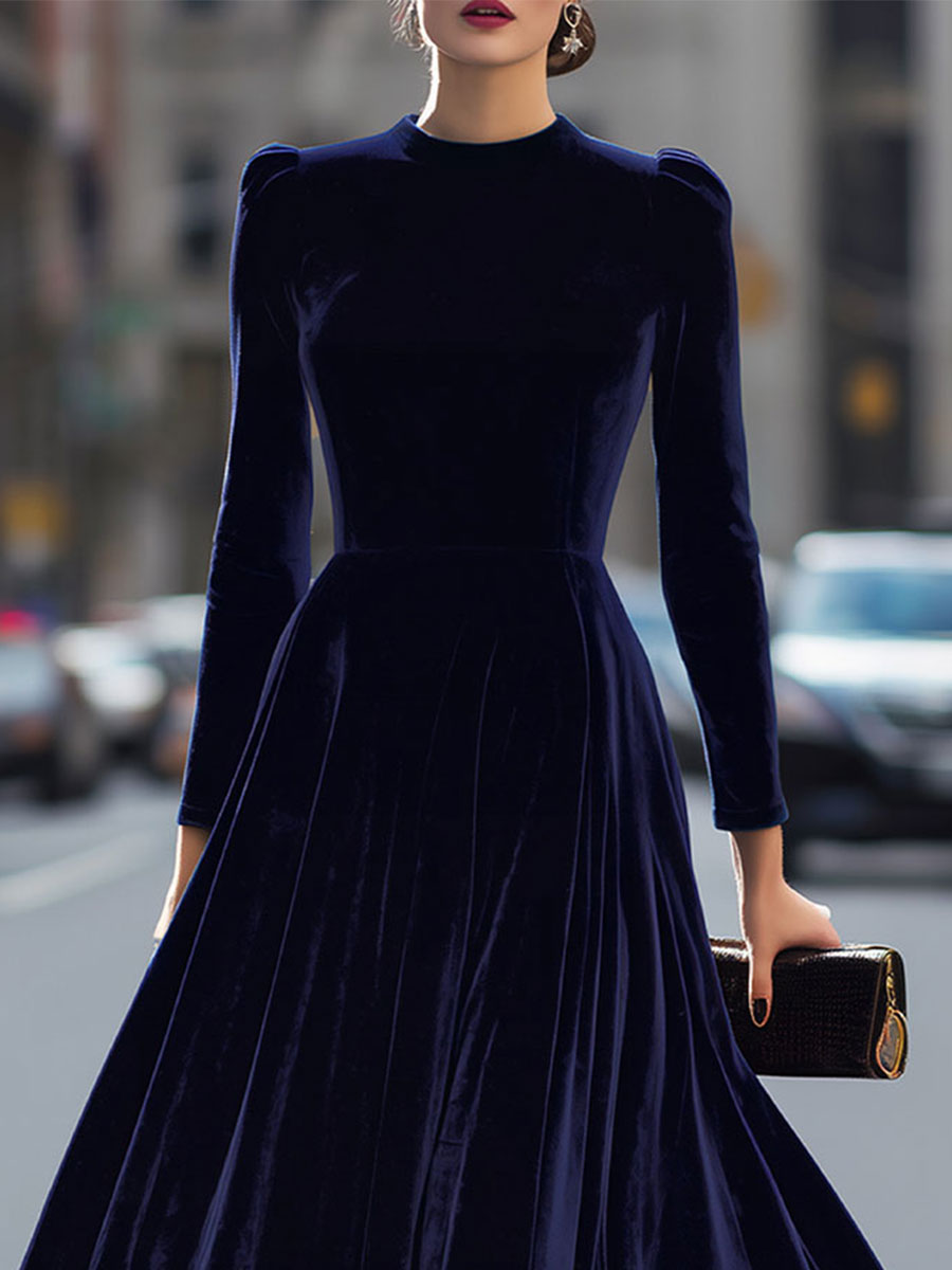 Long-Sleeve Midi Dress with Fitted Bodice for women | Noirelle