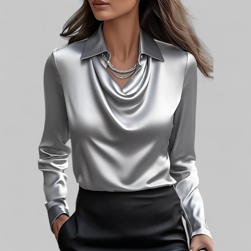Draped-collar elegant business blouse for women -2