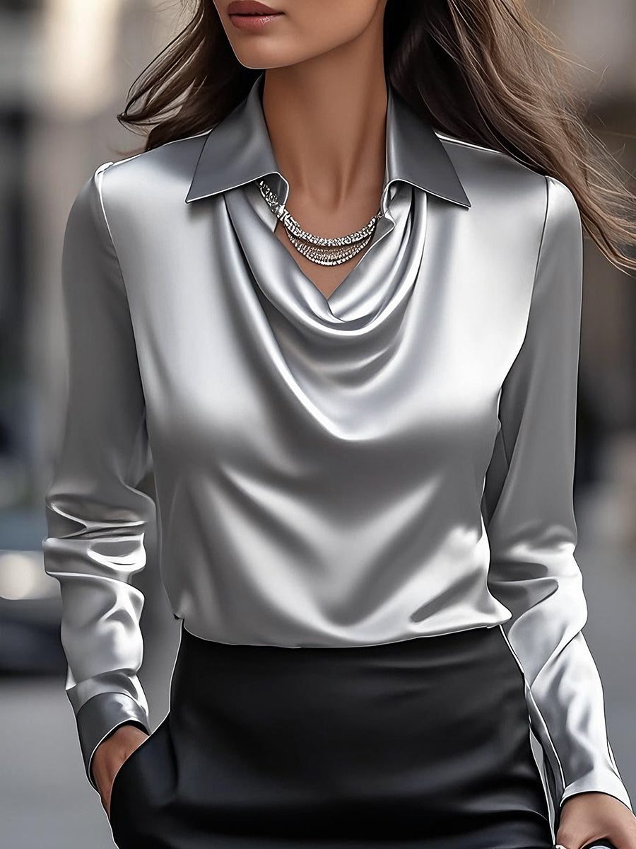 White Blouse with Draped Neckline for women | Elara