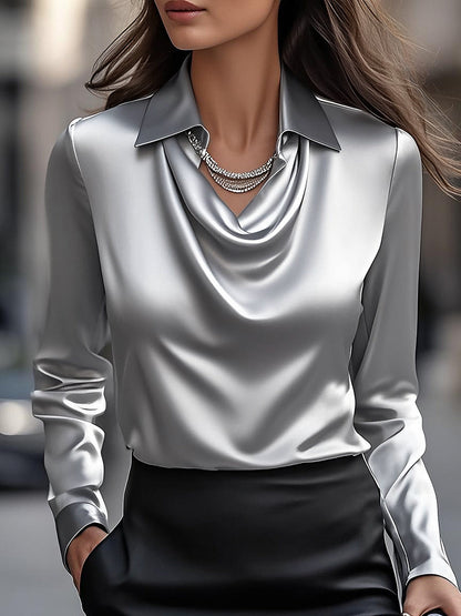 White Blouse with Draped Neckline for women | Elara