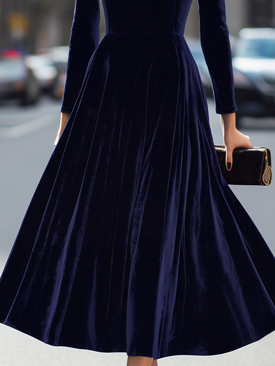 Long-Sleeve Midi Dress with Fitted Bodice for women | Noirelle