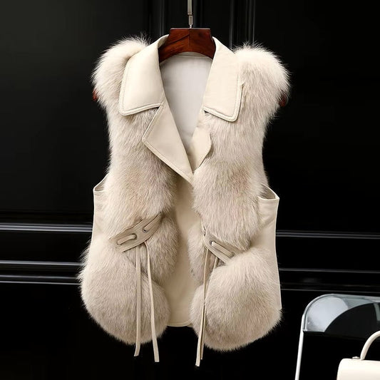 Oversized lapel winter gilet with adjustable waist tie detail for women | Empress