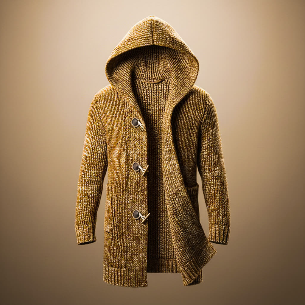 Cosy hooded ribbed knit cardigan for men | Adrian -1