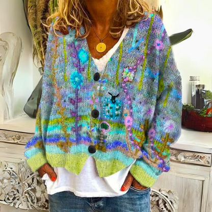 Relaxed floral embroidered bohemian cardigan for women | Elisa -2