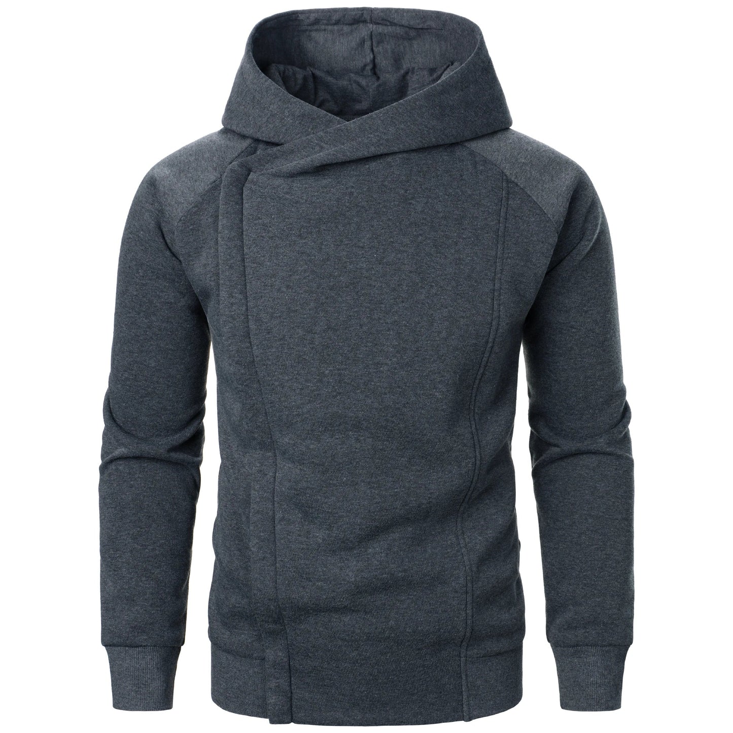 Asymmetric zip hoodie with sculpted crossover hood design for men | Crossover