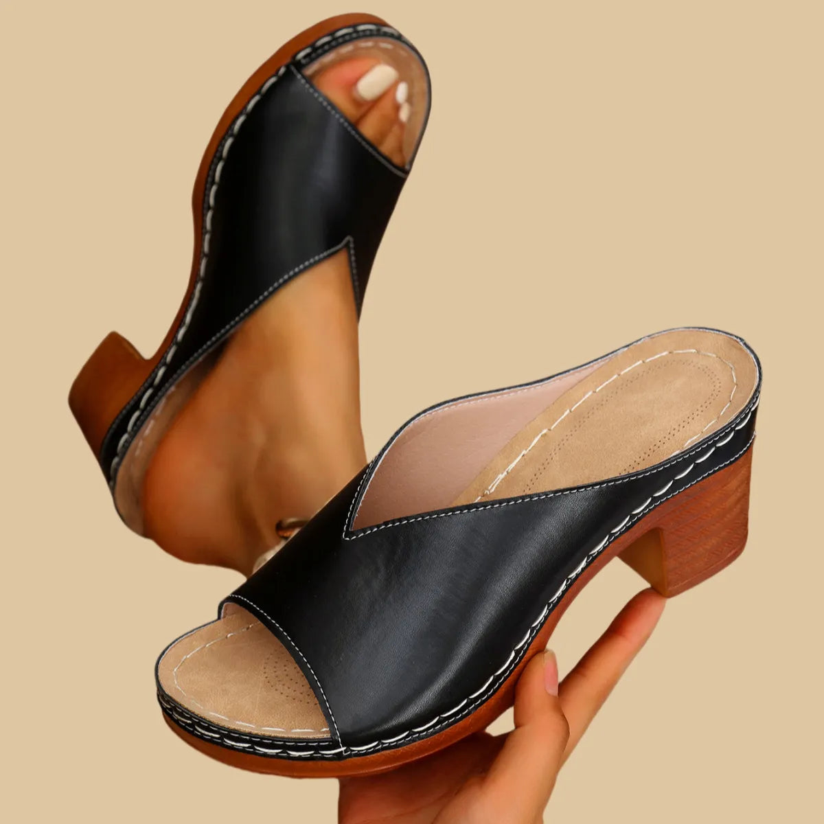 Supportive block heel mule sandals with cushioned insole for women | Verona