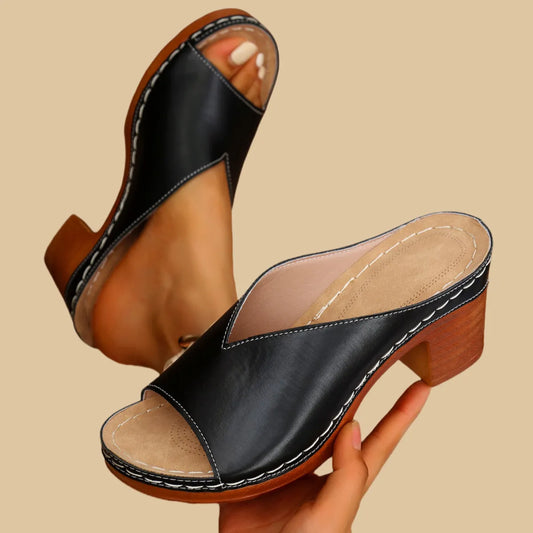 Supportive block heel mule sandals with cushioned insole for women | Verona