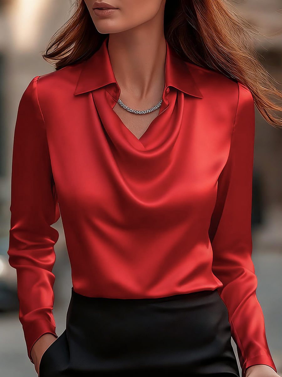 White Blouse with Draped Neckline for women | Elara