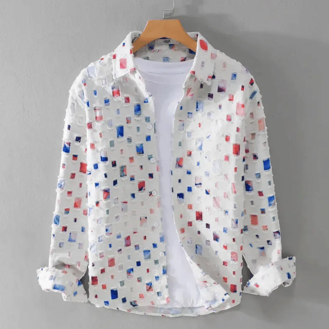 Casual frayed-hem denim shirt for men | Alessandro -1