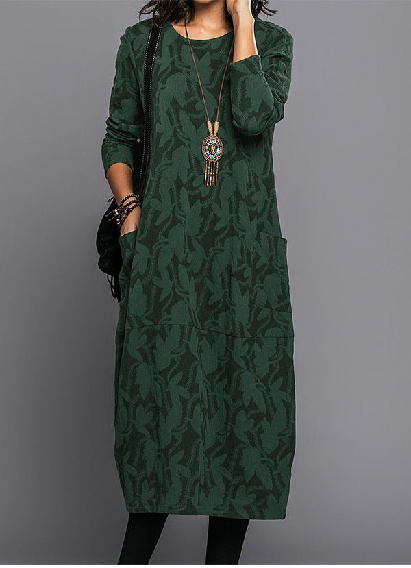 Long sleeve midi dress with pockets for women | Elodie