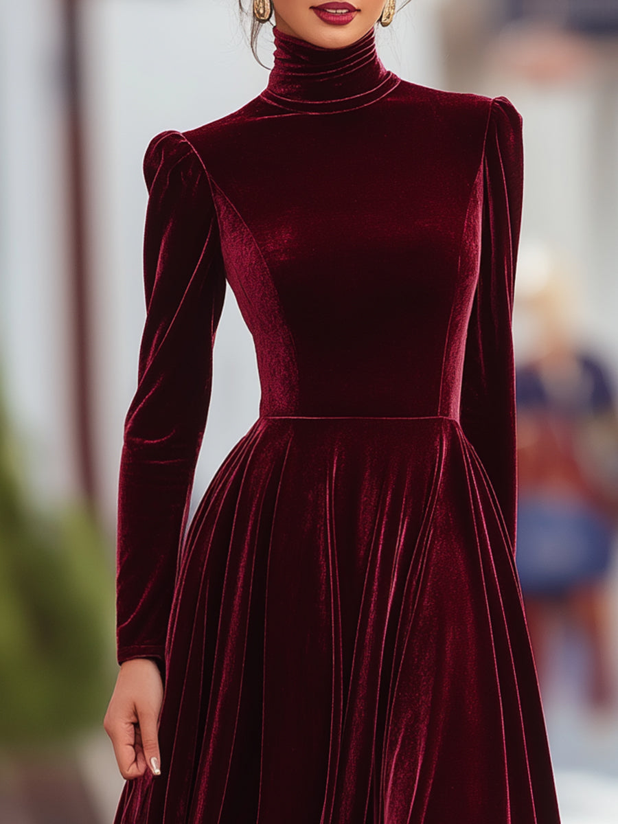 Burgundy long-sleeve maxi evening gown for women | Valerisse Rouge