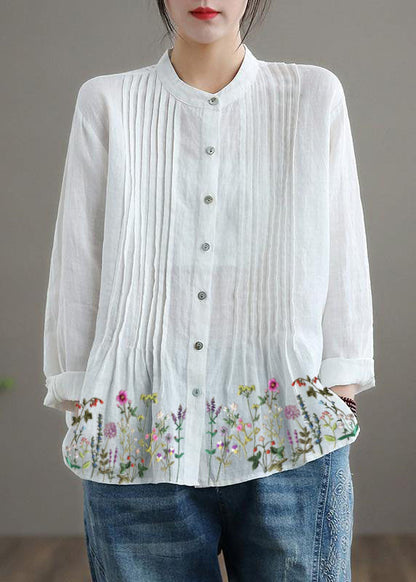 Relaxed stand-collar linen tunic blouse for women -15