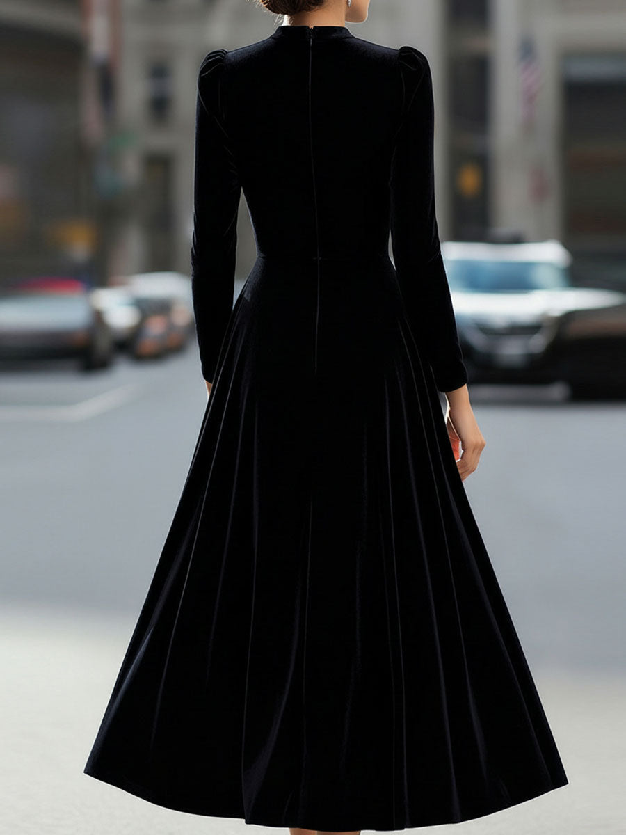Long-Sleeve Midi Dress with Fitted Bodice for women | Noirelle