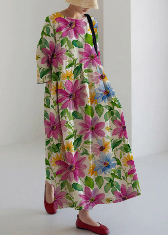 Casual patchwork cotton pocket dress for women -7