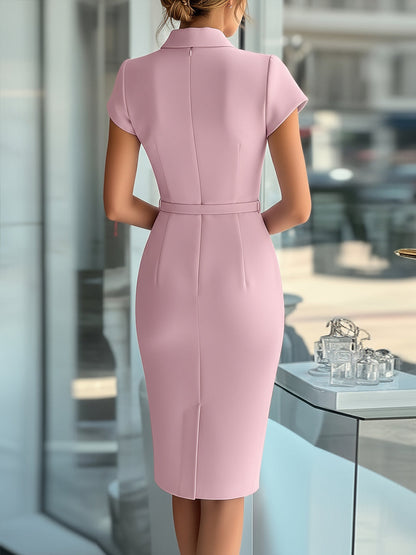 Sleek Sky Blue Asymmetrical Dress with Belt for women | Lumiere Belle
