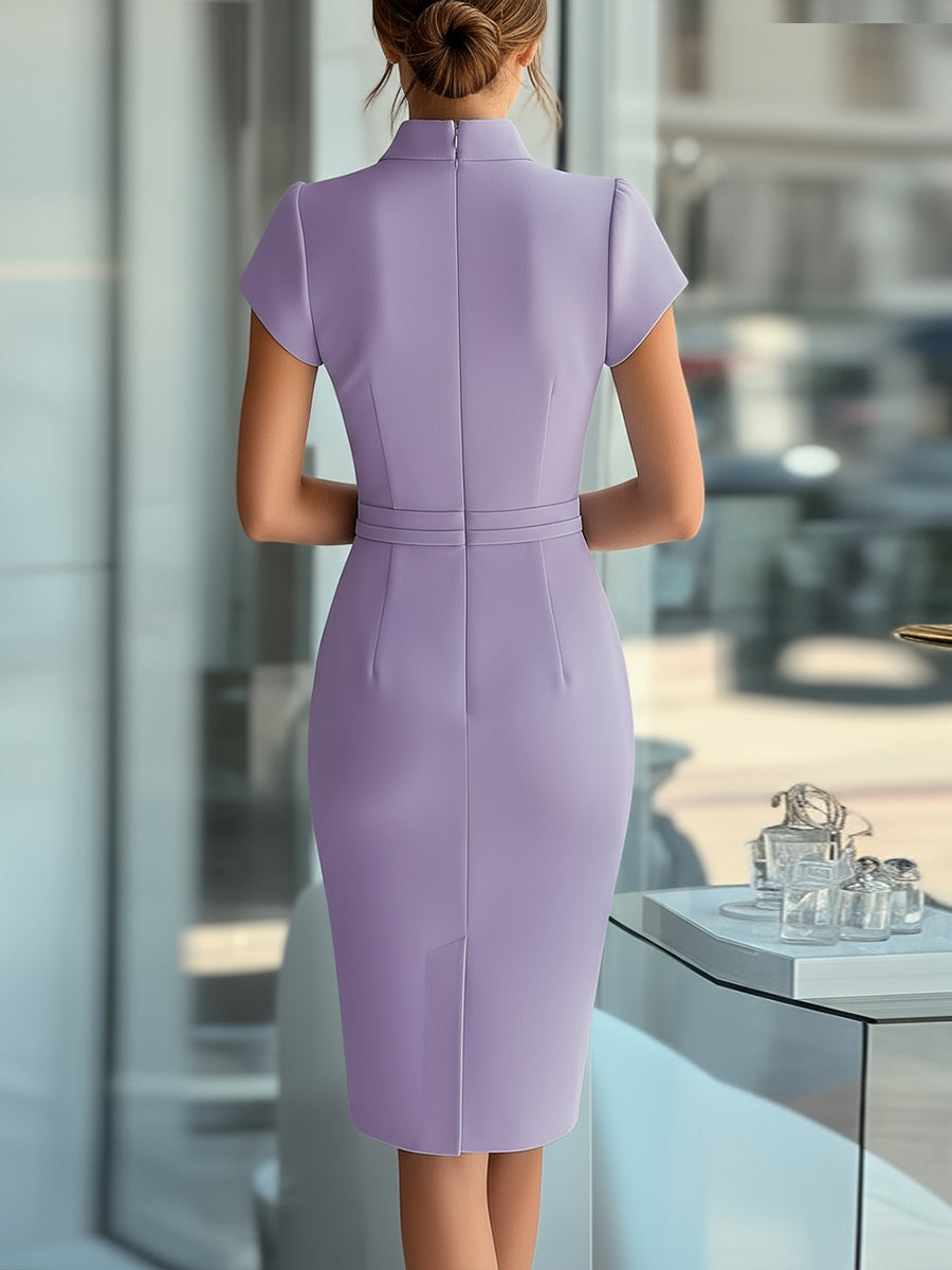 Sleek Sky Blue Asymmetrical Dress with Belt for women | Lumiere Belle