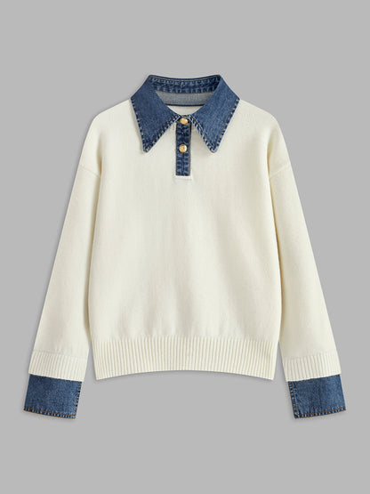 Panel lapel knit sweater with button detail for men | Elowen