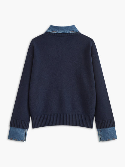 Panel lapel knit sweater with button detail for men | Elowen