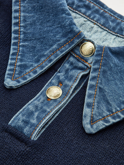 Panel lapel knit sweater with button detail for men | Elowen