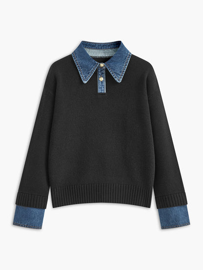 Panel lapel knit sweater with button detail for men | Elowen