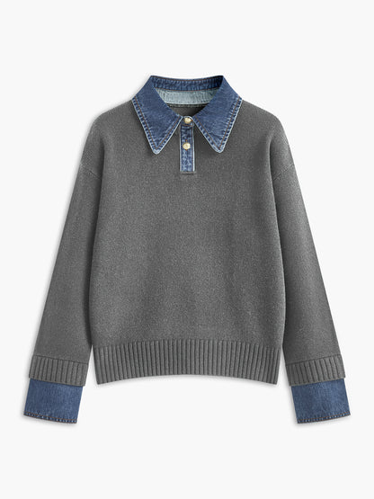 Panel lapel knit sweater with button detail for men | Elowen