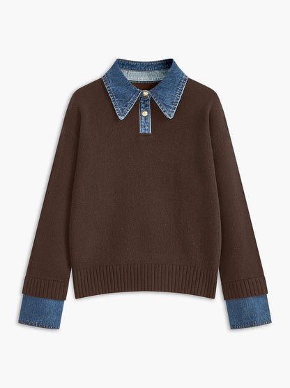 Panel lapel knit sweater with button detail for men | Elowen